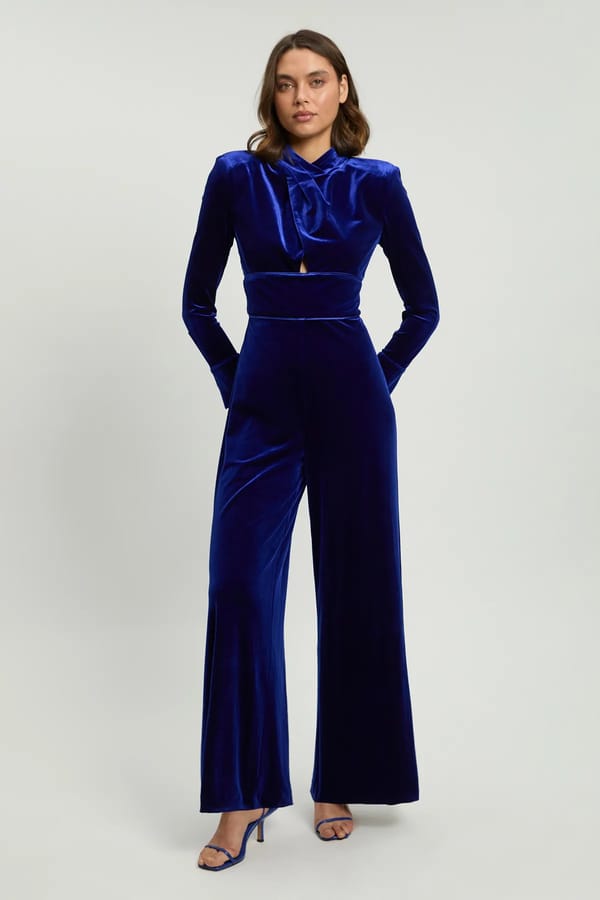 Velvet Wrap Detail Woven Jumpsuit — KAREN MILLEN