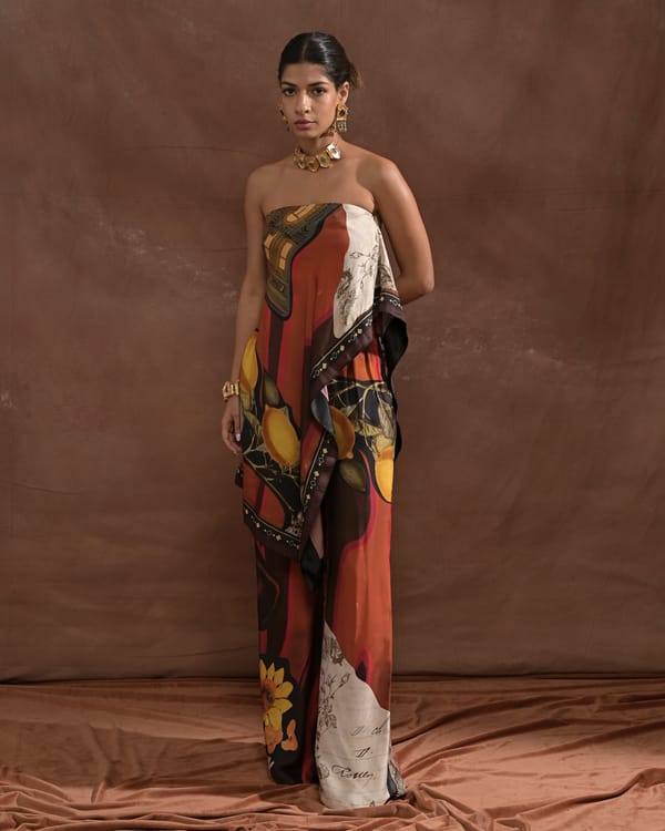 High-Waist Wide-Leg Multicolor Printed Satin Trousers — Missy Co.