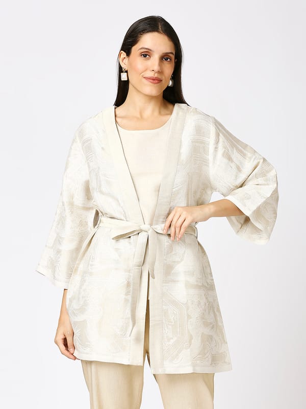 Brocade Floral Design Ivory Kimono — Cloth Haus