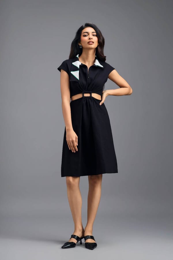 BLACK FIT-AND-FLARE DRESS — Deepika Arora