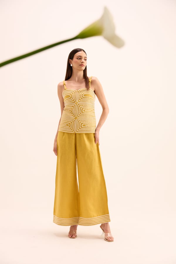Ochre Yellow Linen Rope-Detail Co-ord Set — Prink Tonic
