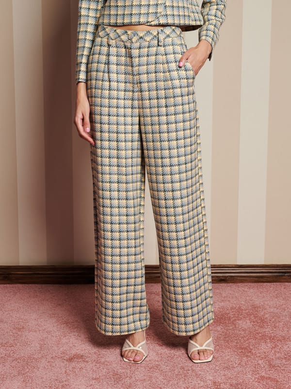 Multicolor Check High-Waist Wide-Leg Trousers — SISTER JANE