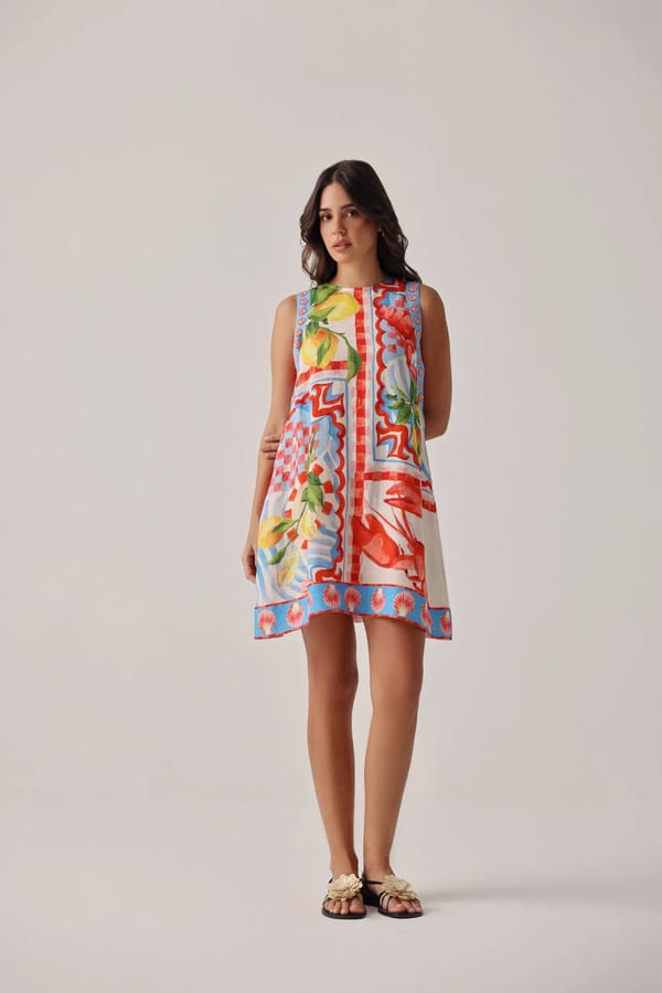 Summer Zest Printed A-Line Linen-Lyocell Mini Dress — SHOP NOIB