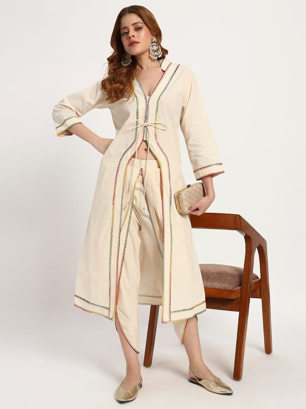 Ivory Organic-Cotton Tie-Front Kurta Set — Gotta Kinari