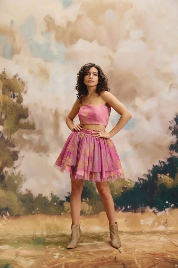 Floral Bandeau Crop Top and Tiered Mini Skirt Co-ord Set — Zip by Payal Zinal