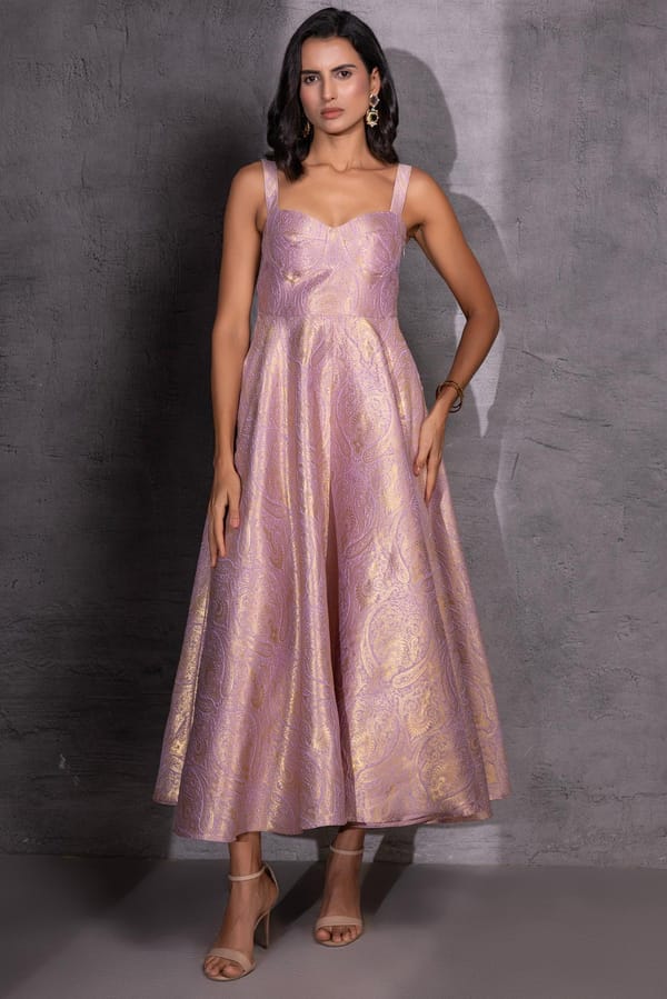 Lilac Brocade Flared Dress with Jacket — Design By Queen Bee