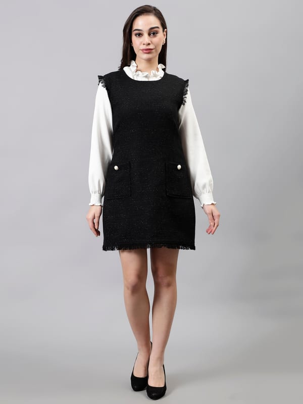 Black and White Tweed Mini Shift Dress — Younglings