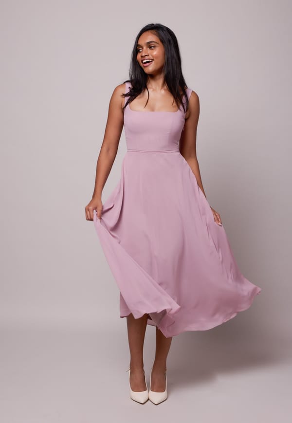 Mauve Square Neck Fit and Flare Midi Dress — Mazikien