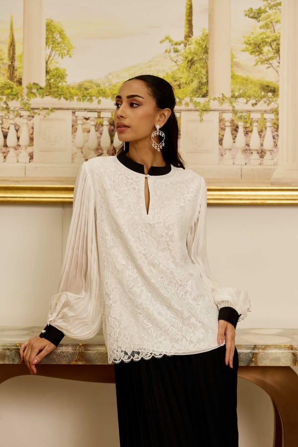 Celestia White French Lace Chiffon Blouse — DAREISS