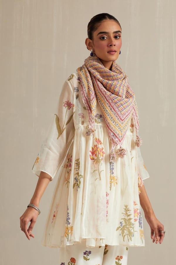 Multi Colored Cotton Chanderi Square Scarf — Upavita