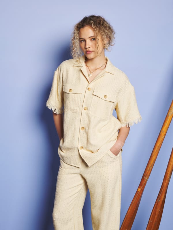 Buttercup Yellow Bouclé Revere Collar Boxy Shirt — SISTER JANE