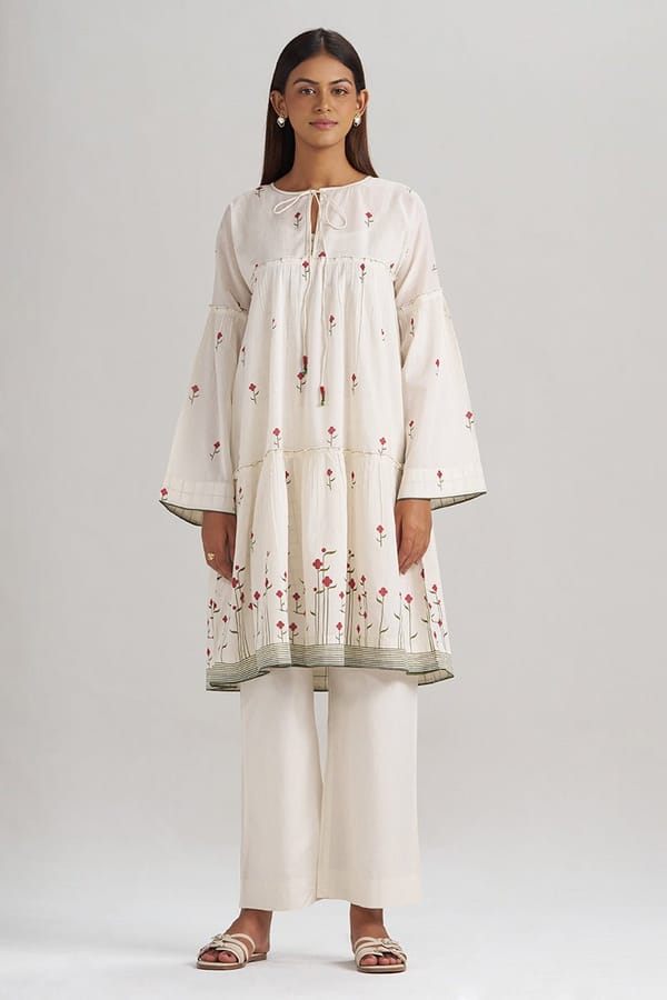 Butter Creme Cotton Printed Kurta and Pant Co-ord Set — Ganga Fashions Pvt Ltd