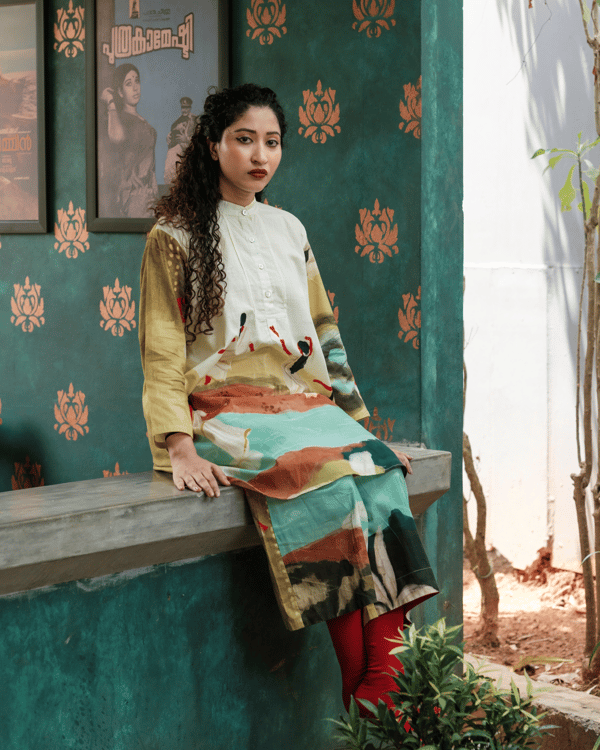 Beige Abstract Printed Straight Kurta Set with Pants — House of Urmi