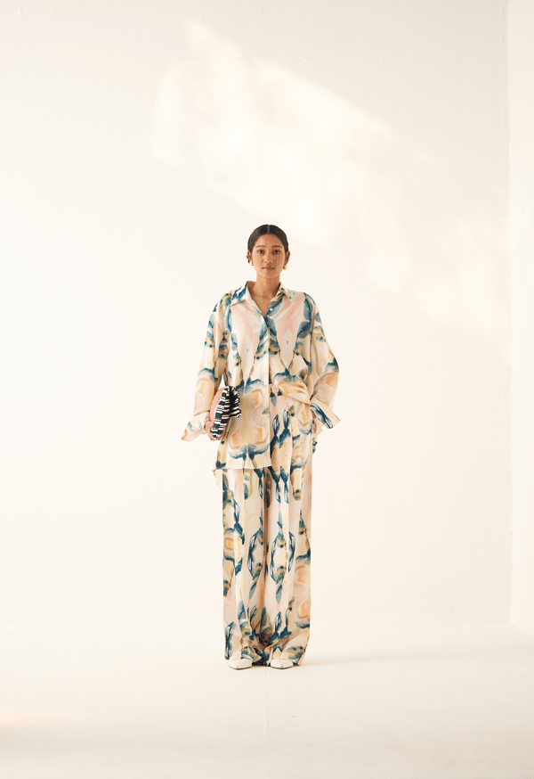 Off-White Abstract Printed Wide-Leg Pleat Trousers — Ofrida