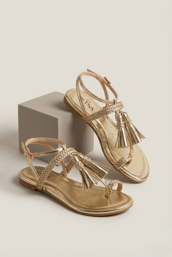 Riviera Tasseled Toe-Post Flat Sandal — Reyna