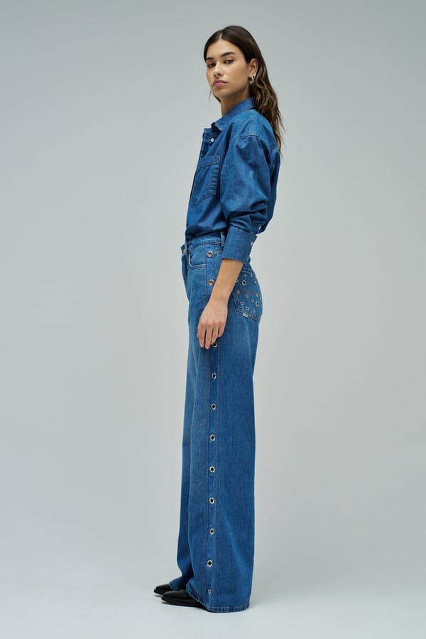Blue Very High-Waist Wide-Leg Jeans with Eyelets — SALSA JEANS