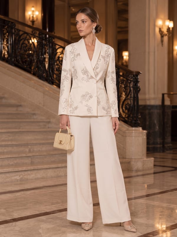 Embellished Blazer And Wide-Leg Trouser Set — Caran