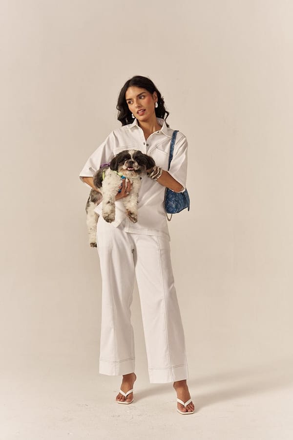 White Denim Oversized Shirt and Flared Pants Co-ord Set — Spacelines