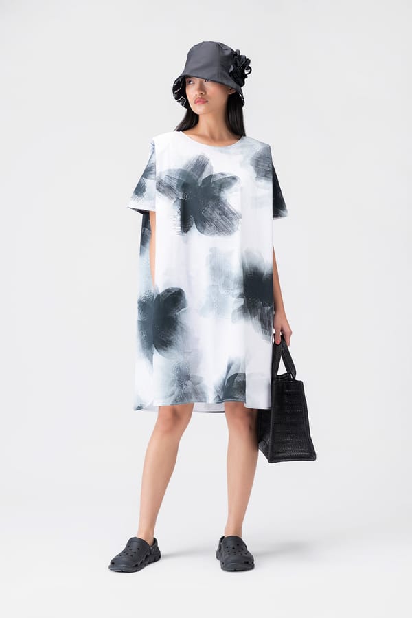 Black and White Floral Printed Tunic Dress — Genes Lecoanet Hemant