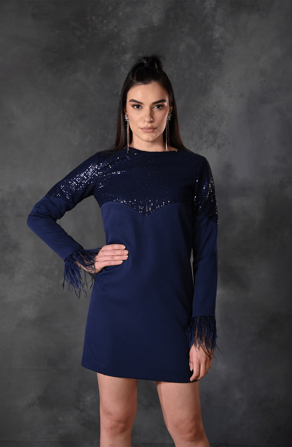 Navy Blue Mini Dress — OMBRELLO