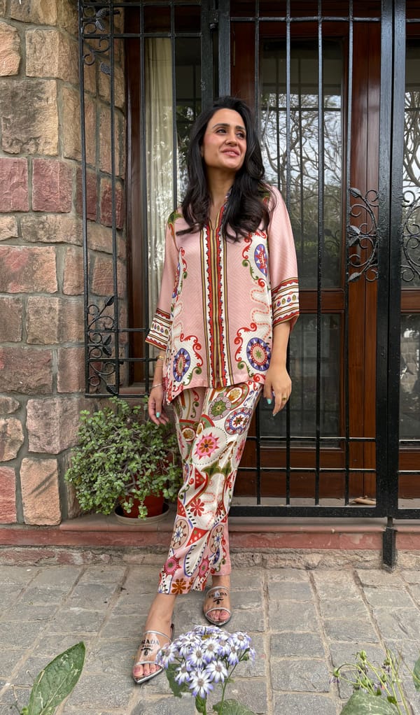 Pink and Cream Abstract Printed Co-ord Set — INCHING INDIA