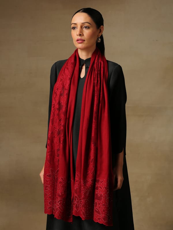 Cutwork Zaywar Stole Red — Shaza