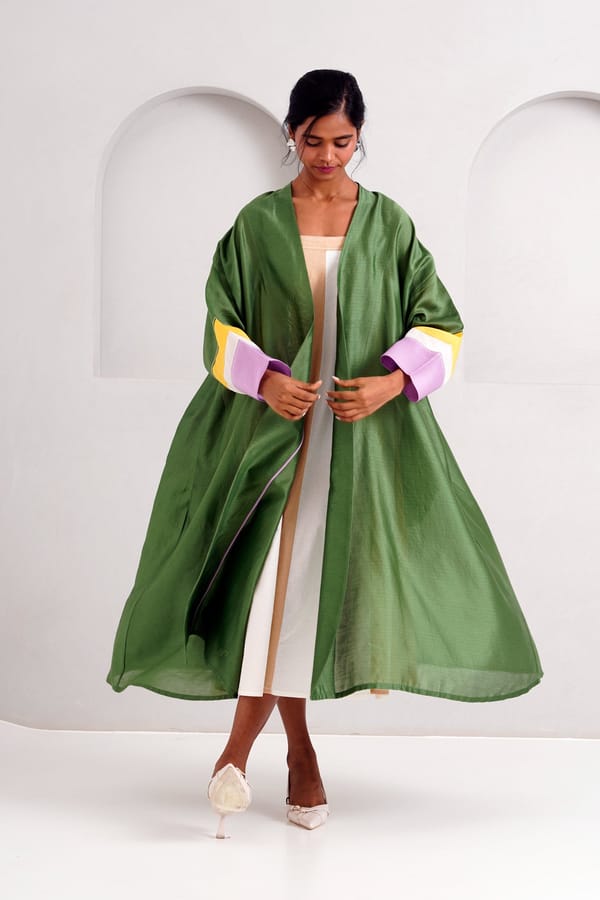 Pine Green Longline Overlay Jacket with Colorblocked Cuffs — Madder Much