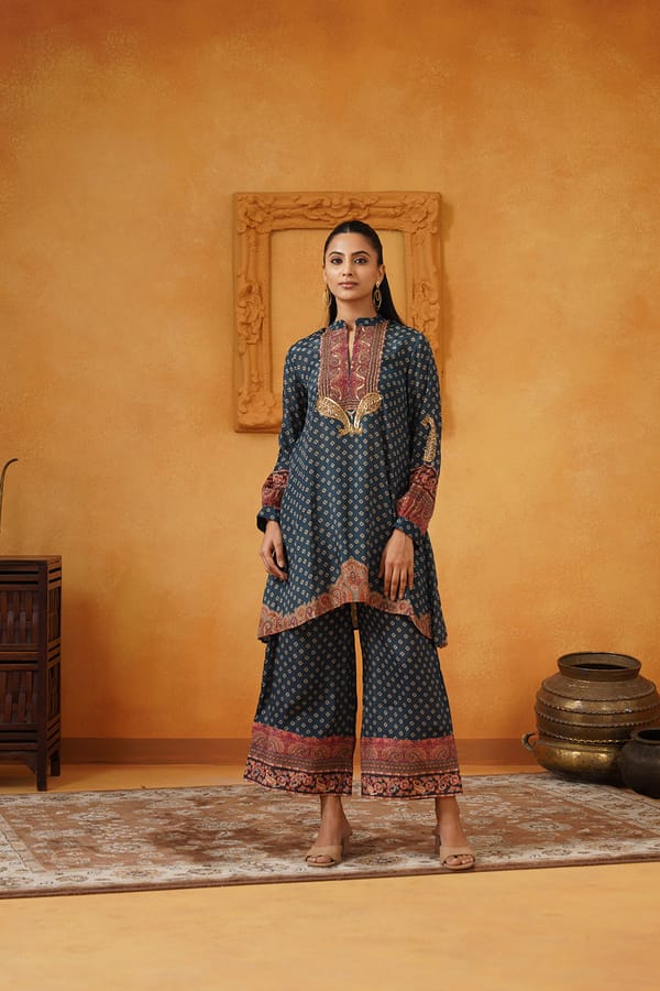 Blue Printed Kurta and Palazzo Co-ord Set — NEETIKA CHOPRA