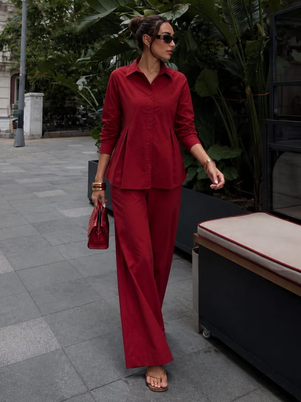 PaperLite Poplin Red Tunic Co-ord Set — Femmella