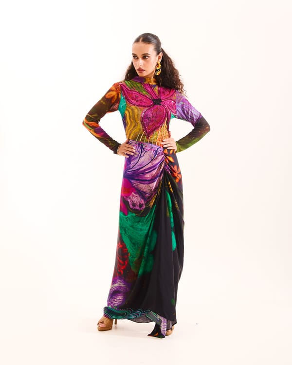 Black Nightforest Side Cut Drape Dress — Urban Pataka