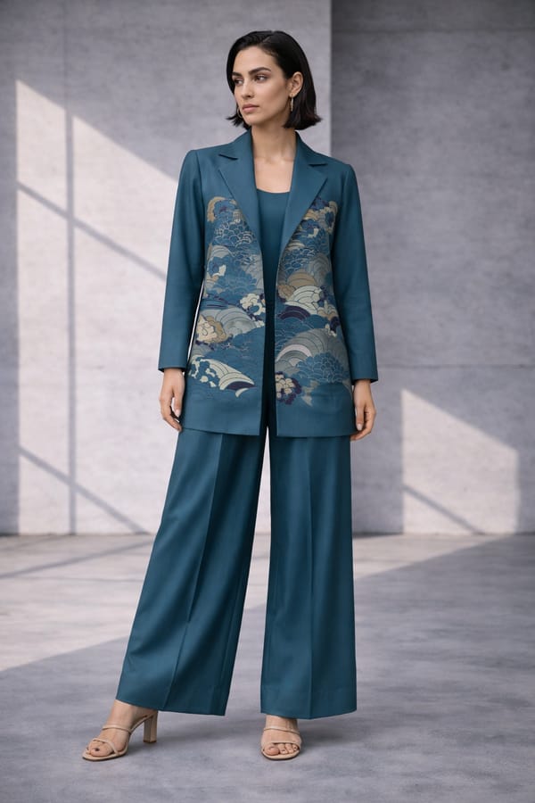 Mizu Teal Mid-Length Jacket Set — OJA