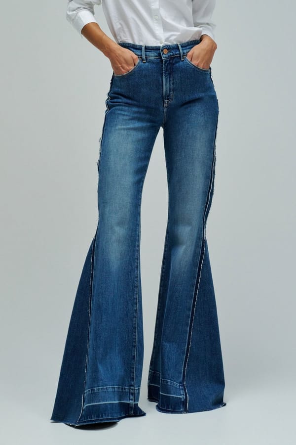 Medium Wash High-Waist Flare Jeans with Raw Hem — SALSA JEANS
