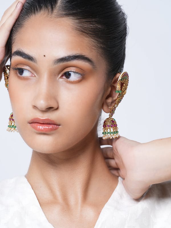 Peacock Design Jadau Earrings — Cao Jewellery