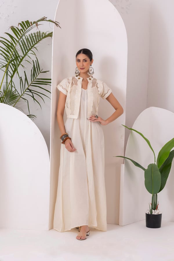 Cream Schiffli Embroidered Jumpsuit — Sew and You