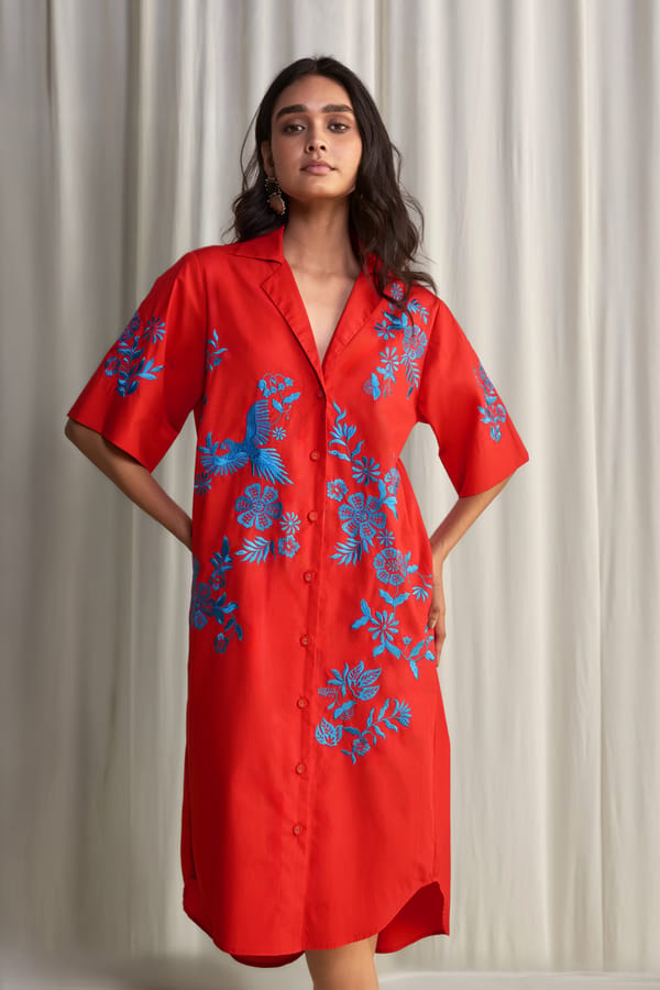 Placement Embroidered Shirt Dress — Dash and Dot