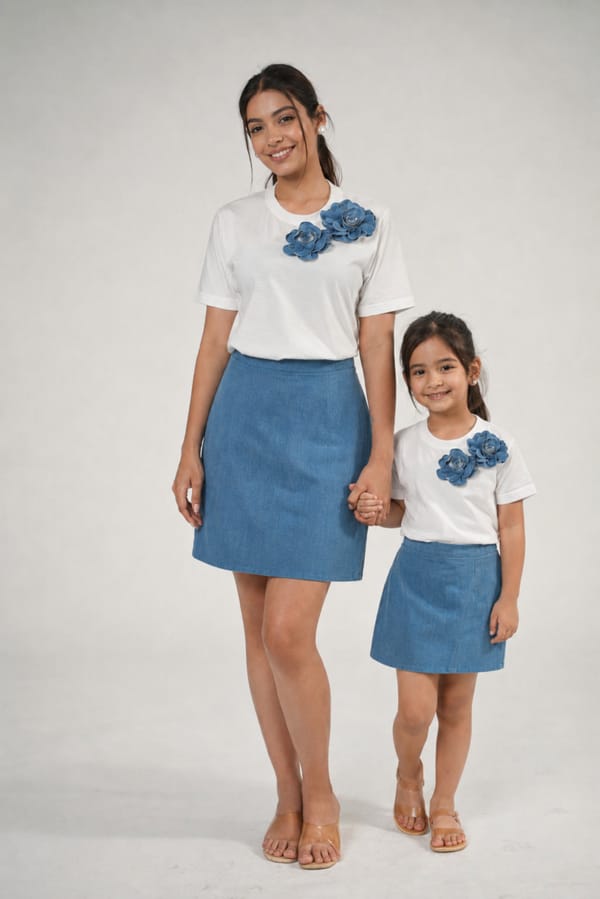 White 3D Denim Rose Designer T-shirt (Pack of 2 T-shirt) — Weaving Cult
