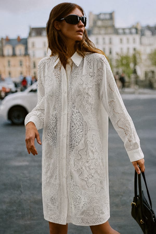 Linen Cutwork & Lace Embroidered Shirt Dress — Dash and Dot