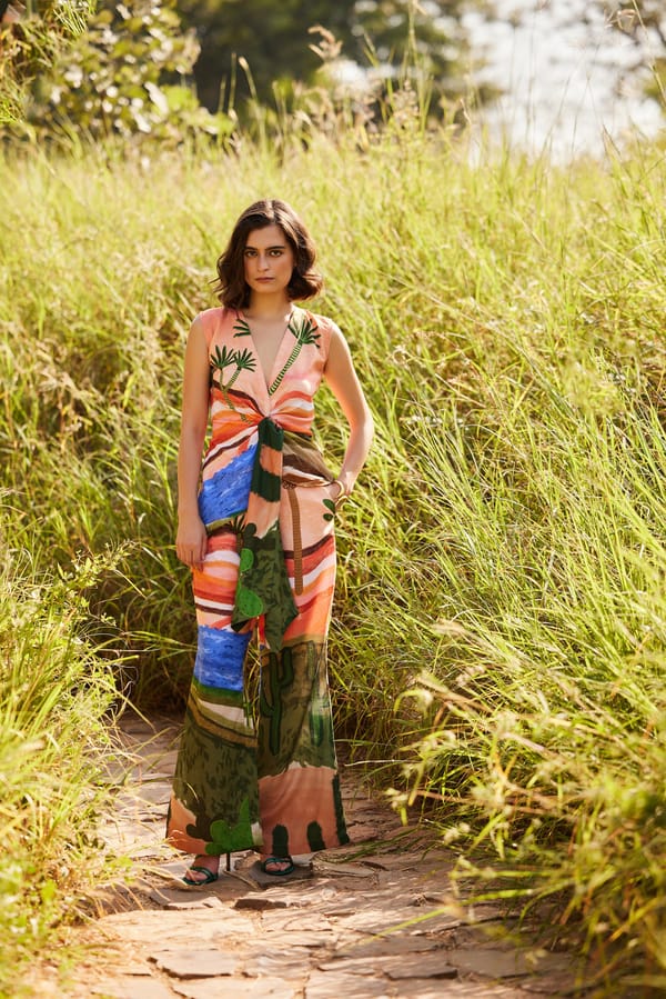 Multicolor Printed Bell-Bottom Cotton Linen Trousers — Zip by Payal Zinal