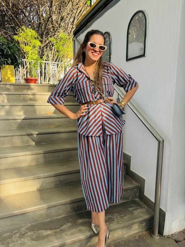 Multicolor Striped Cotton Shirt and Culottes Co-ord Set — SHOP MIOWW