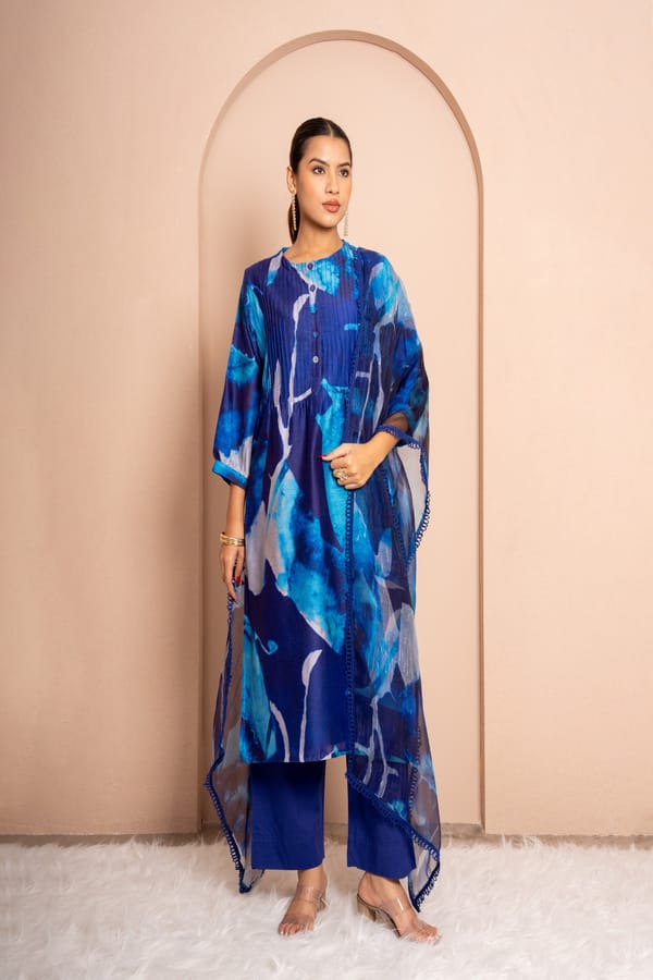 Blue Reverie Digital Print Chanderi Suit Set — Kameez