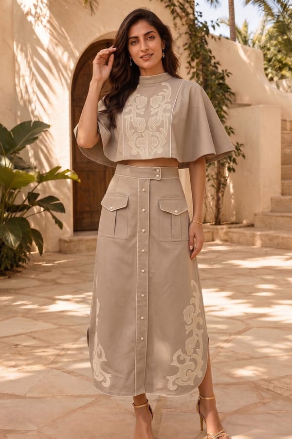 Desert Sand Embroidered Co-Ord Set — BOHO-CHIC