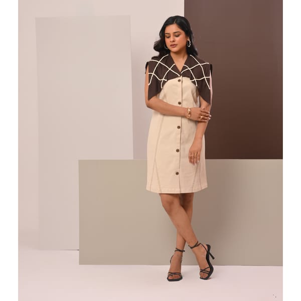 Brown Grid Mini Dress — Veera Wear