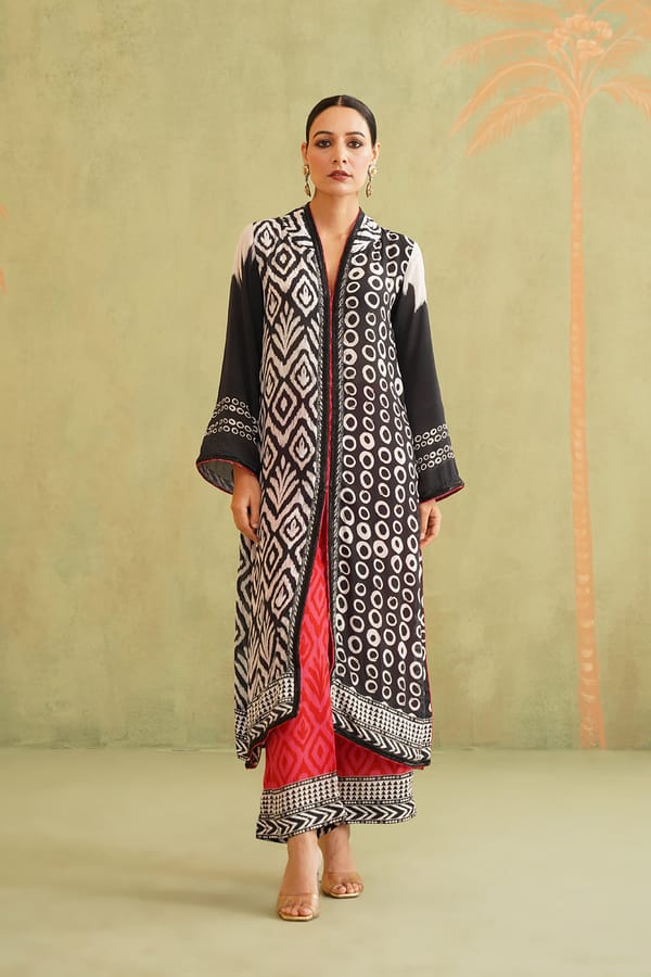 Black White Printed Straight Kurta Set with Dupatta — NEETIKA CHOPRA