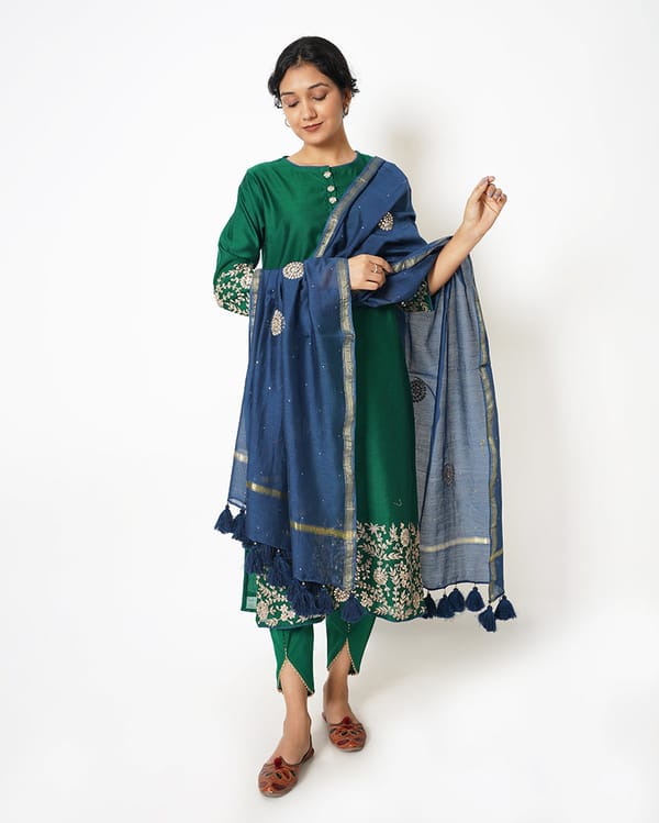 Garden Blue Gota Work Chanderi Suit Set — Kameez