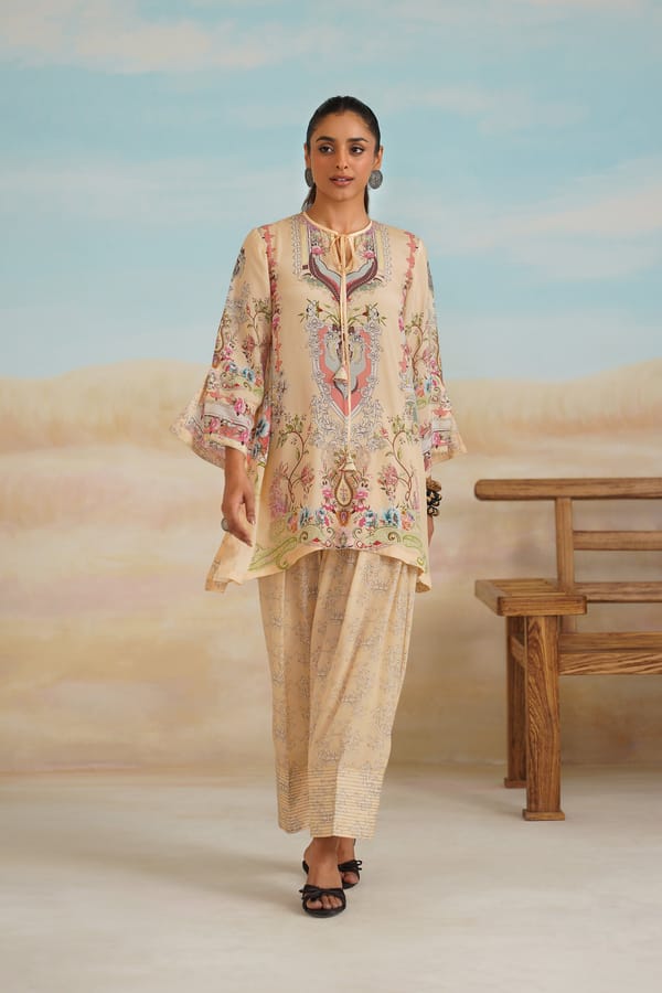 Lemon Printed Tunic and Wide-Leg Pants Co-ord Set — NEETIKA CHOPRA