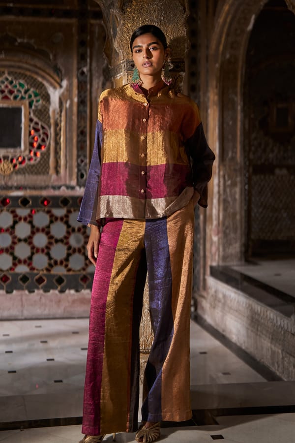 Metallic Multicolor Striped Shirt and Pant Co-ord Set — Dash and Dot