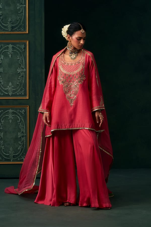 Liyana Chanderi Satin Embroidered Suit Set — NEETIKA CHOPRA