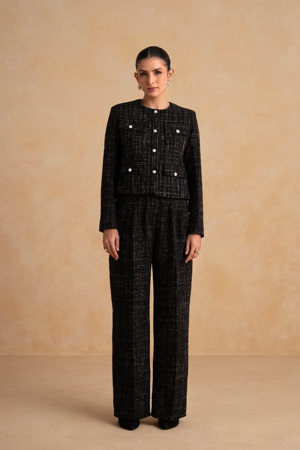 Black Tweed Jacket and Wide-Leg Pants Co-ord Set — Armoire