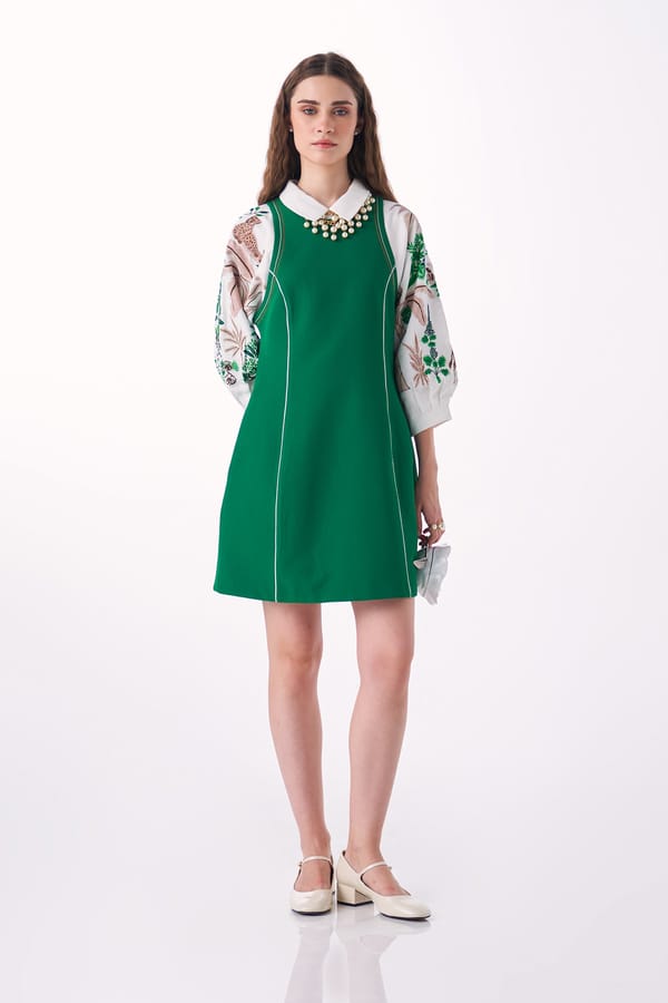 Emerald Colorblock Collared Mini A-Line Dress — Our Love