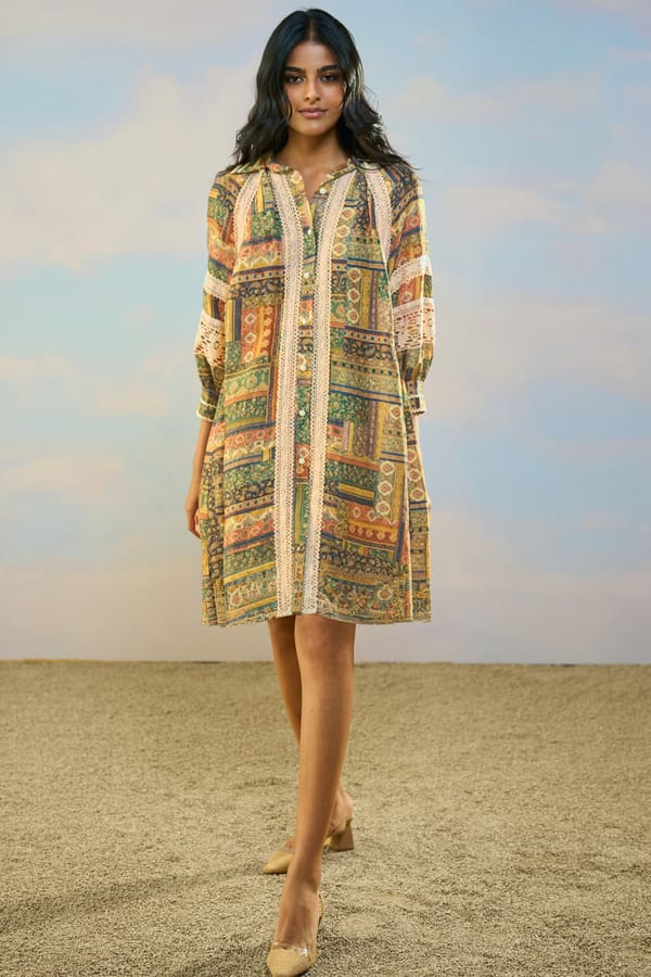 Printed Linen-Lace Dress — Dash and Dot